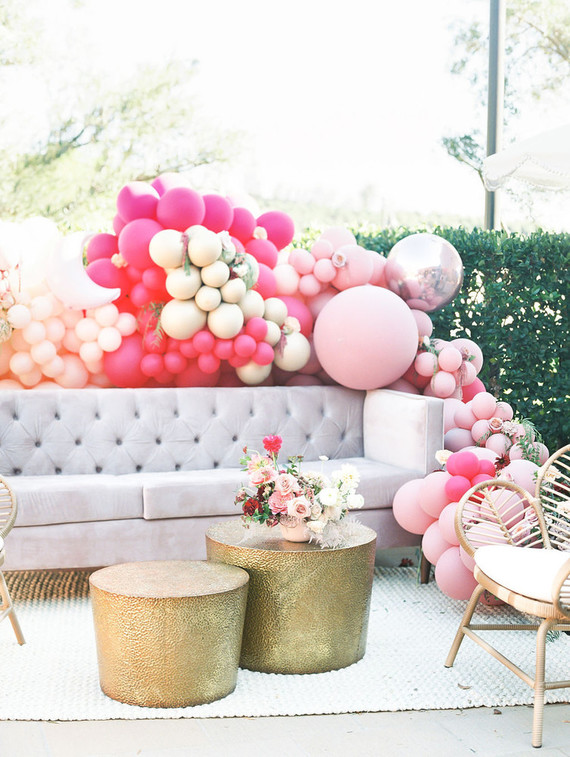 Pink balloon installation for party