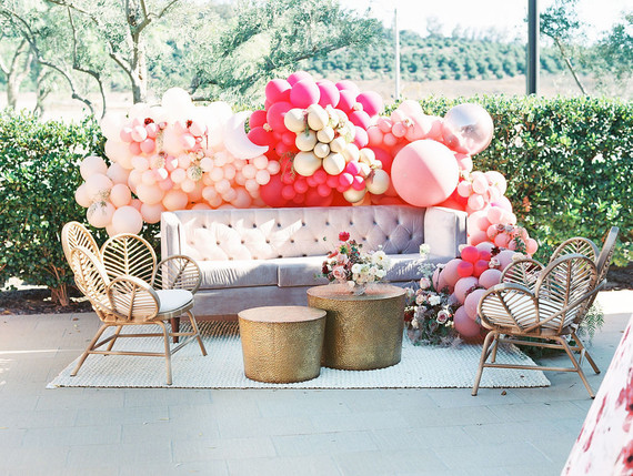 Pink balloon installation for party