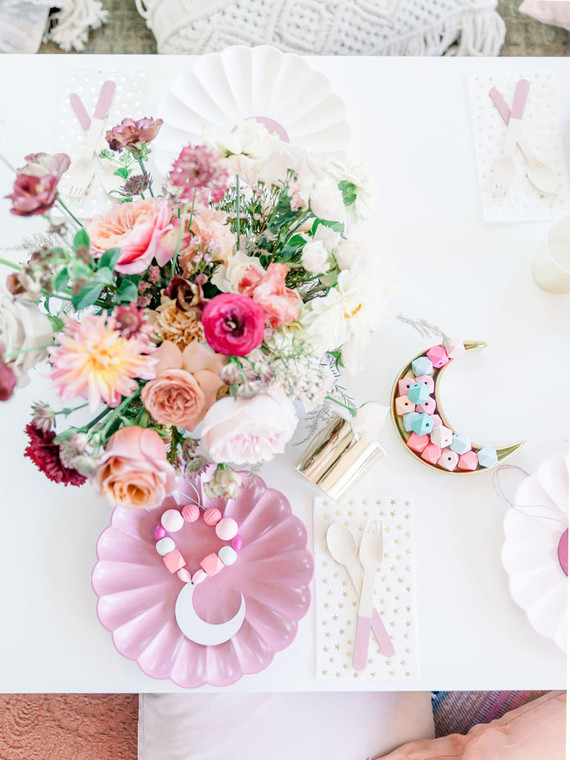 Moon Child celestial floral first birthday party