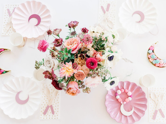 Moon Child celestial floral first birthday party Inspiration