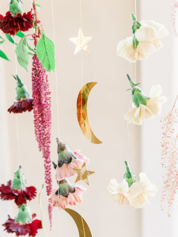 Moon Child celestial floral first birthday party Inspiration