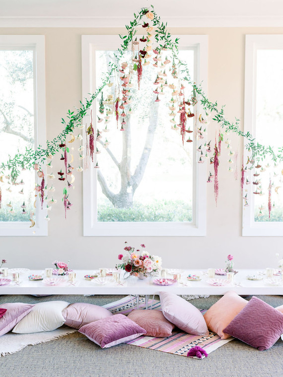 Hanging greenery and flowers