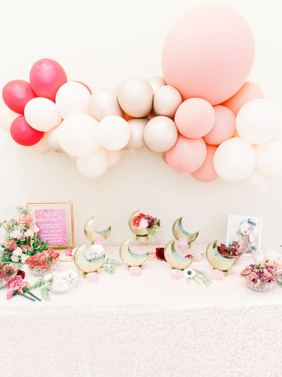 Moon Child celestial floral first birthday party Inspiration