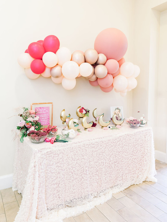 Moon Child celestial floral first birthday party