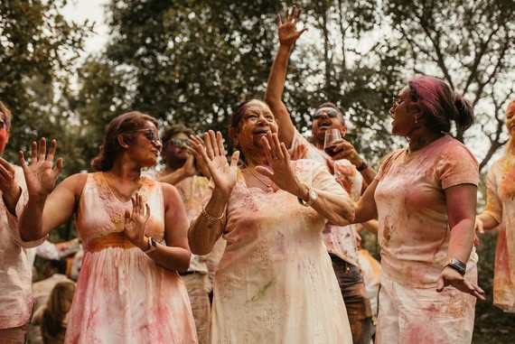 Colorful powder party at Indian wedding