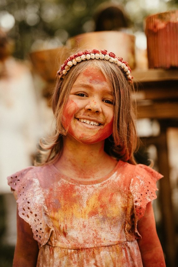 Colorful powder party at Indian wedding