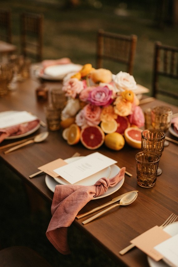 Coral and peach place settings