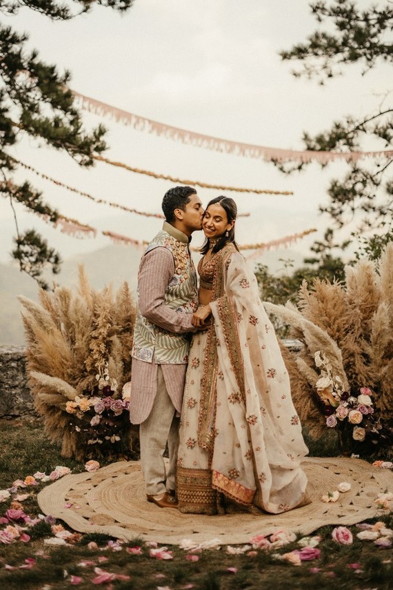 modern Indian wedding ceremony with pampas grass