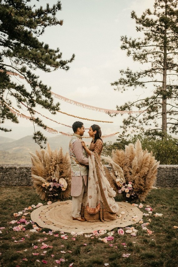 modern Indian wedding ceremony with pampas grass