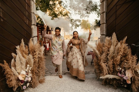 modern Indian wedding in a medieval castle