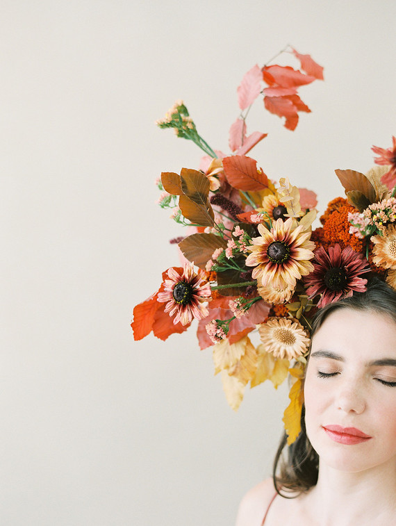 Dramatic floral bridal headpiece