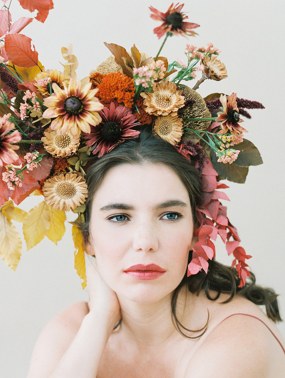Dramatic floral bridal headpiece