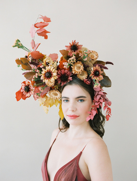 Dramatic floral bridal headpiece