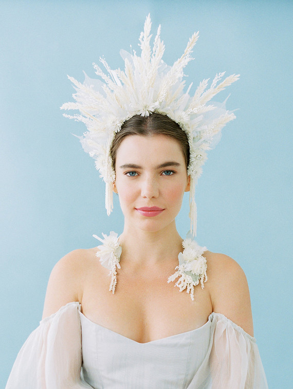 Dramatic floral bridal headpiece