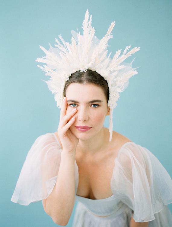 Dramatic floral bridal headpiece