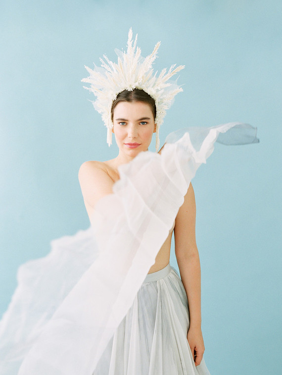 Dramatic floral bridal headpiece