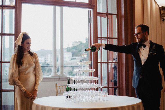 Champagne tower at wedding