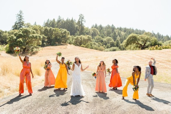 Orange and yellow bridesmaid dresses