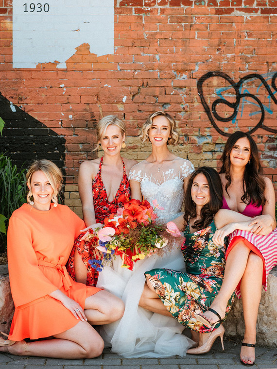Colorful mismatched bridesmaids