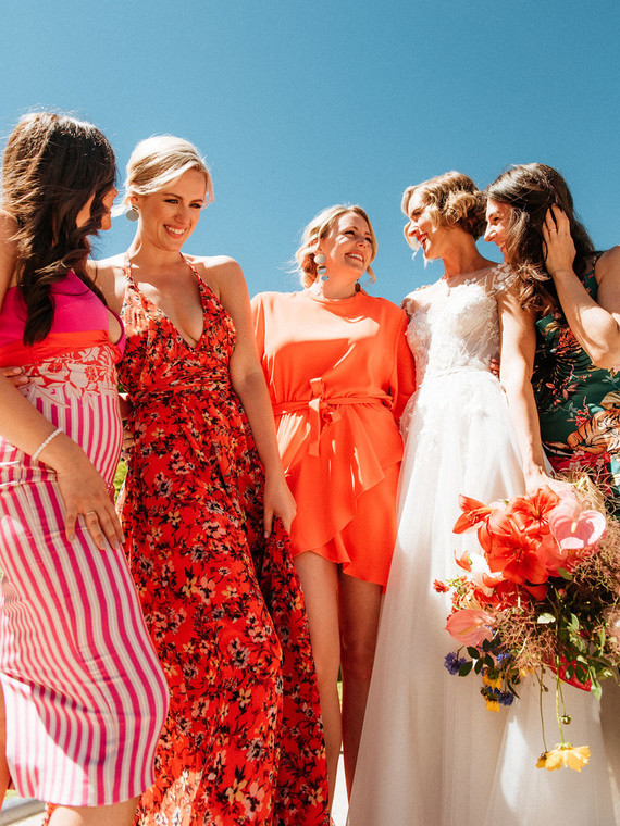 Colorful mismatched bridesmaids Inspiration