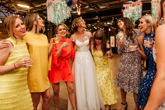 Colorful mismatched bridesmaids