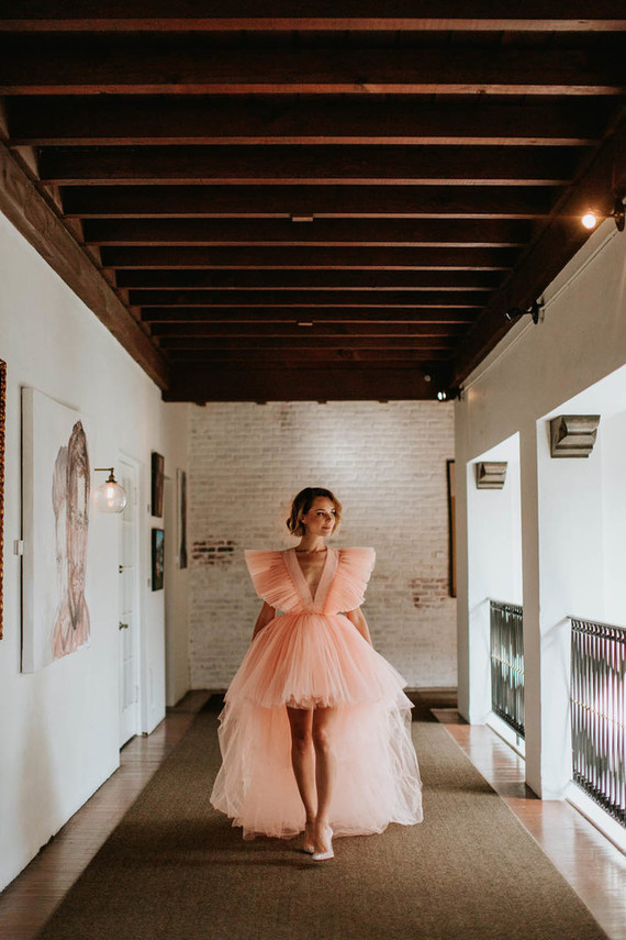 pink tulle wedding dress