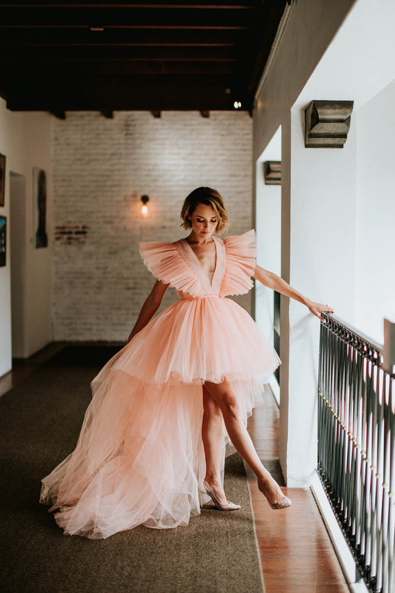 pink tulle wedding dress