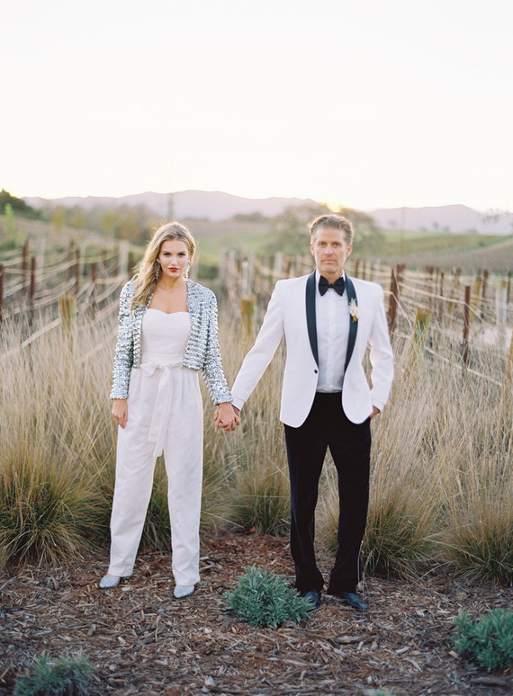 bridal jumpsuit and sequin jacket
