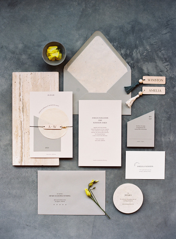 modern grey wedding invitations