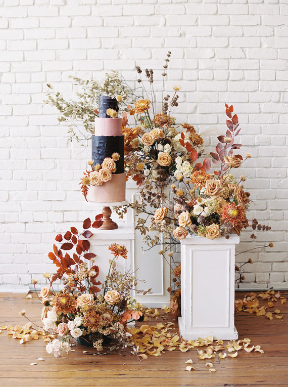 fall flowers and wedding cake