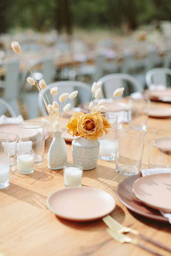pink stoneware place setting