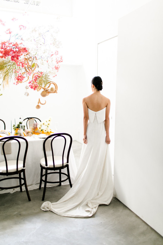 button strapless wedding dress