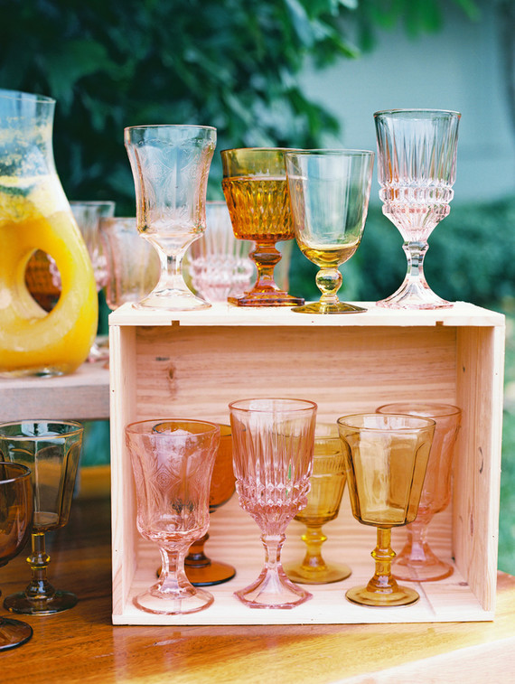 mismatched glassware for wedding