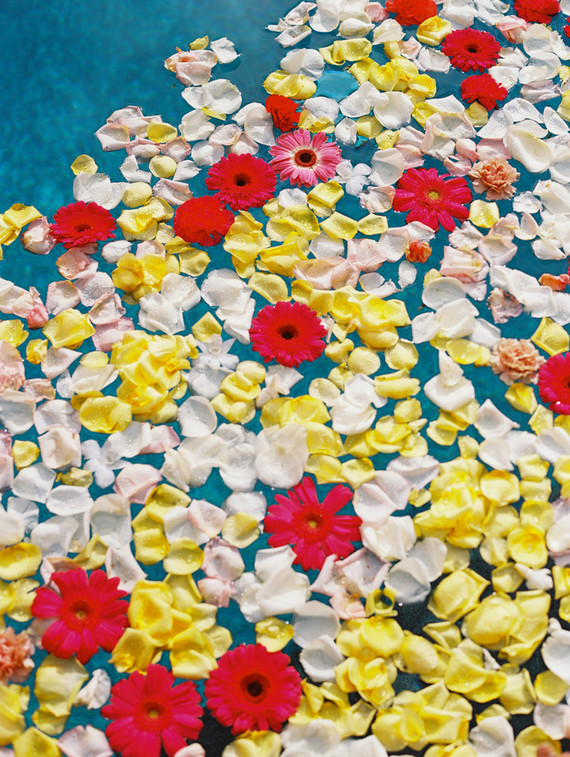 floating flowers in pool