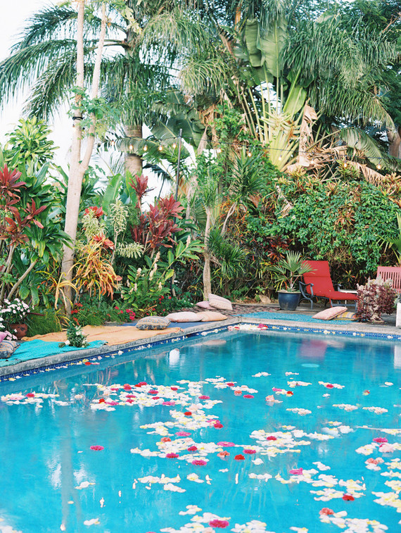 floating flowers in pool