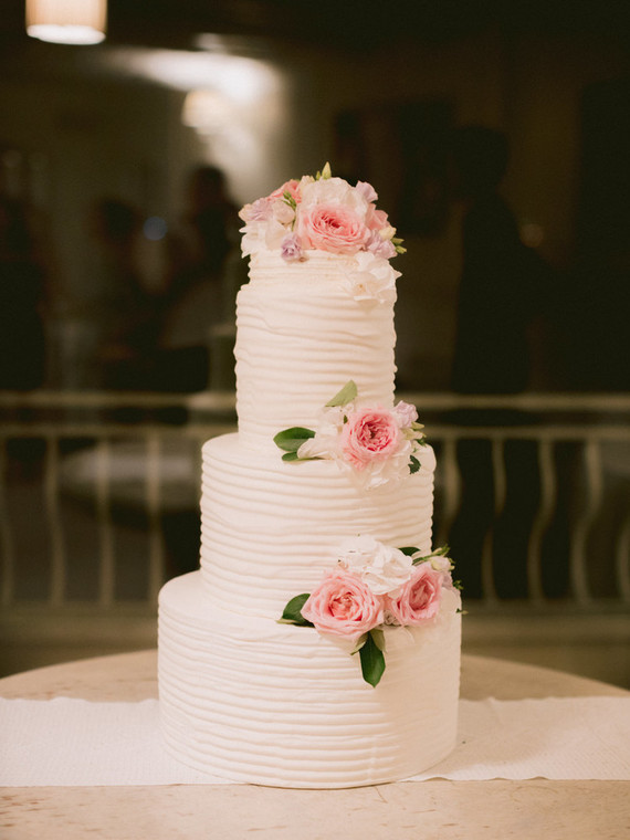 simple pink and white wedding cake