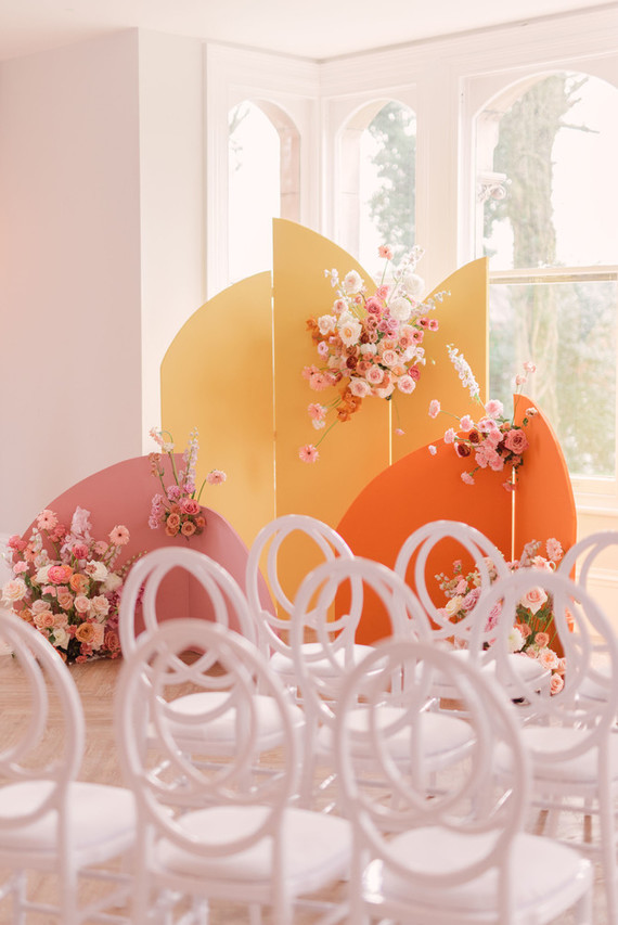 Modern color block wedding ceremony backdrop Inspiration