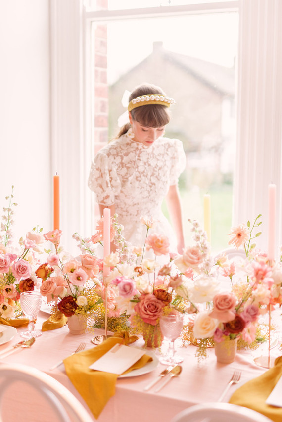 modern pink and ochre wedding tablescape