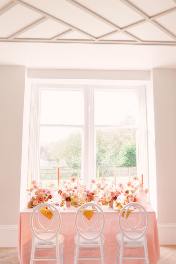 modern pink and ochre wedding tablescape Inspiration