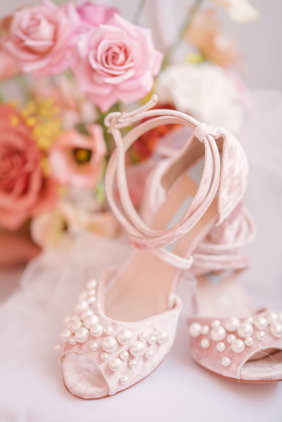 pink pearl bridal heels Inspiration
