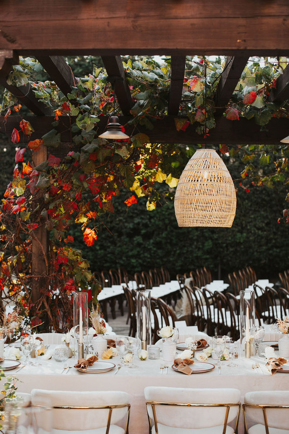 neutral tablescape with lanterns