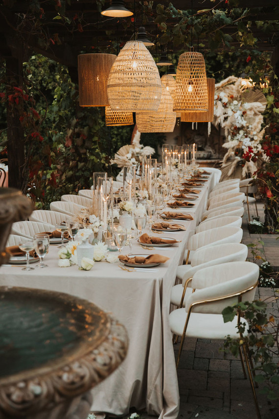 neutral tablescape with lanterns