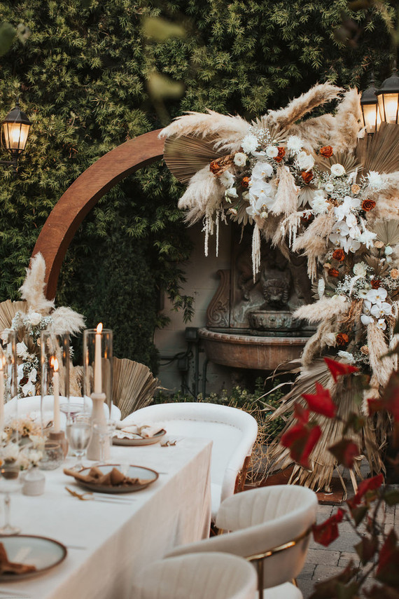 Bohemian pampas grass wedding backdrop Inspiration
