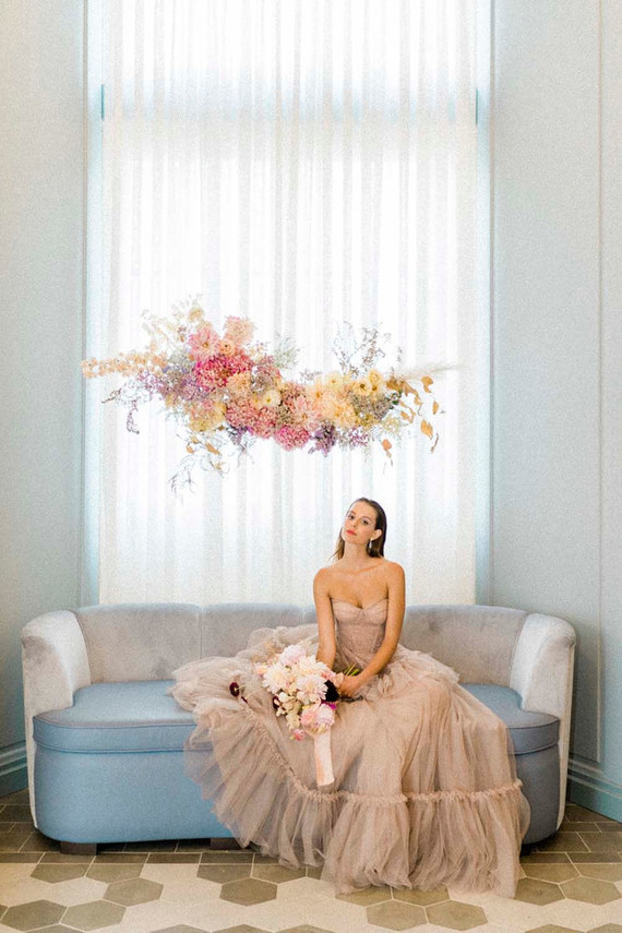 floating pink floral installation