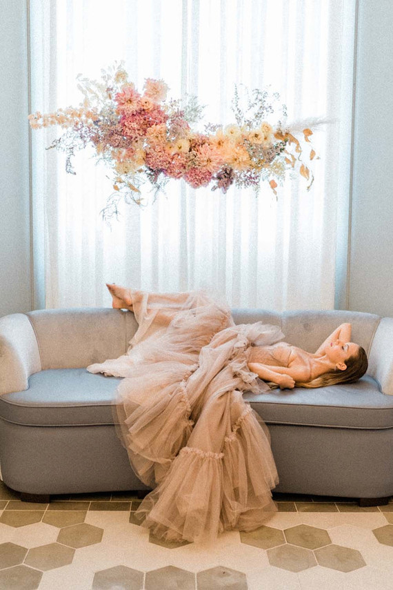 floating pink floral installation