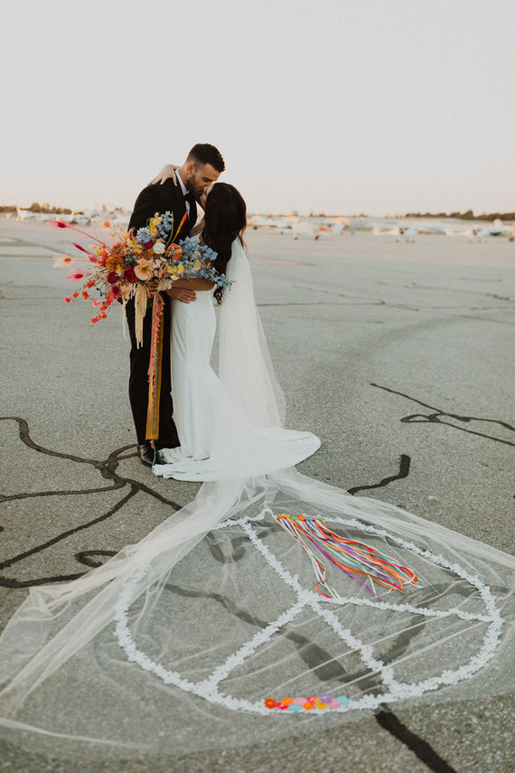 peace sign bridal veil