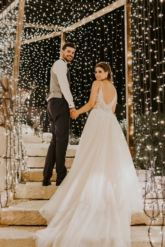 wedding reception tunnel of lights