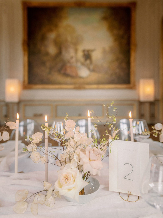 white and blush wedding tablescape