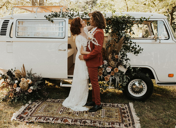 floral greenery vw van for elopement Inspiration