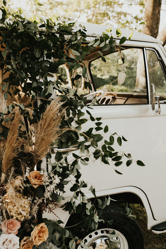 floral greenery vw van for elopement Inspiration